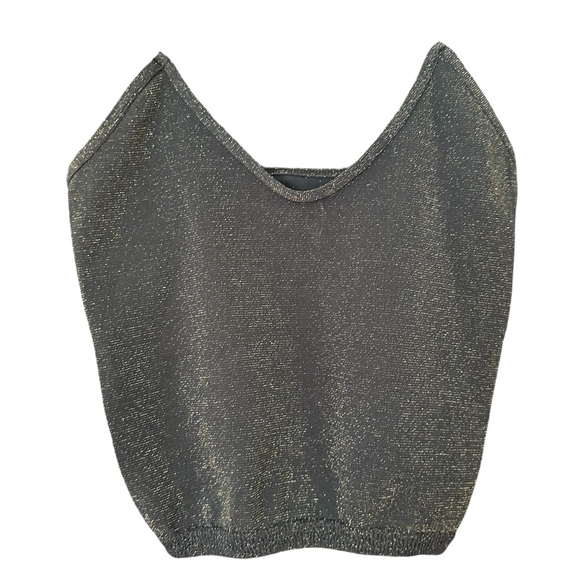 Free People Intimately Navy Blue Gold Metallic Shimmer Seamless Brami Tank M/L - Picture 2 of 6